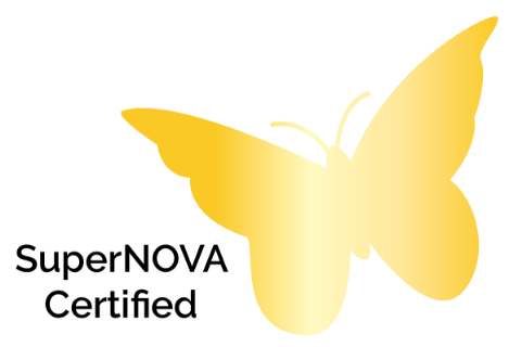 SuperNOVA Certified logo with yellow butterfly