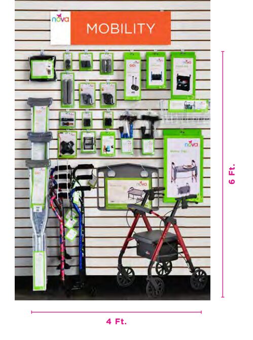 four foot by 6 foot planogram wall mount retail display for NOVA home medical equipment products
